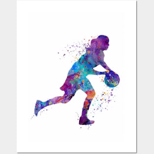 Basketball Girl Colorful Watercolor Silhouette Posters and Art